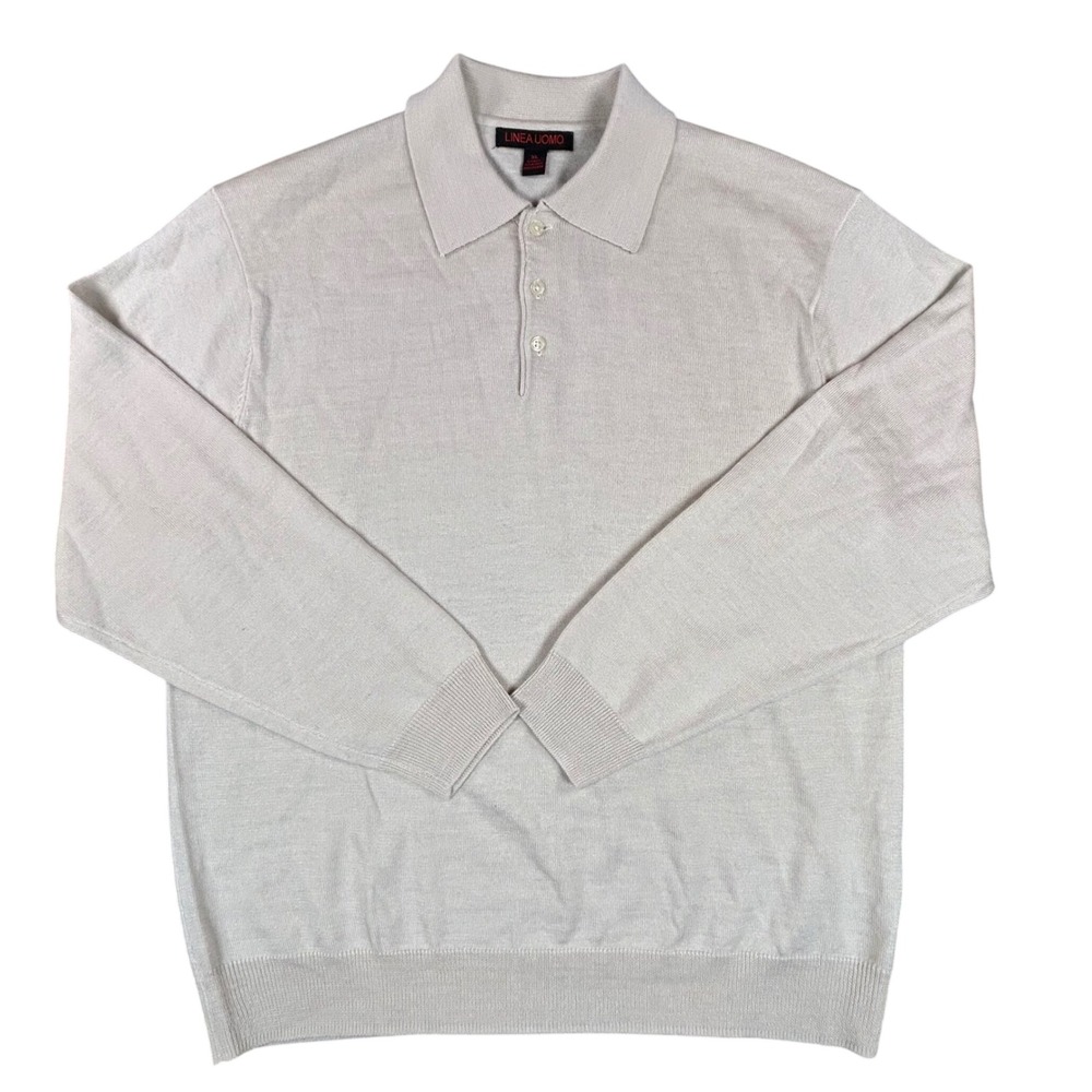 Linea Uomo Wool Blend Polo Shirt Mens XL Beige‎ Long Sleeve Comfort Core